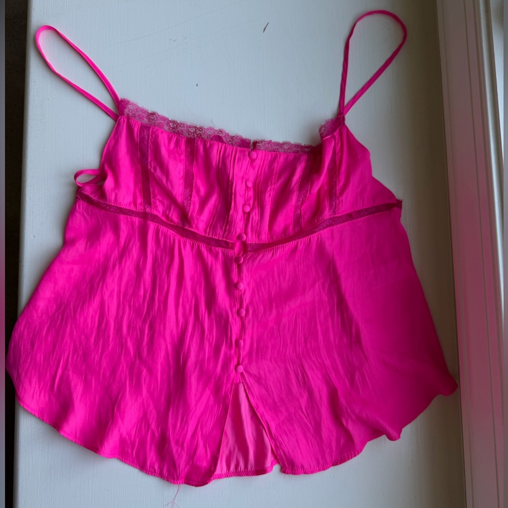 Fabrik bright pink lace camisole sz Large